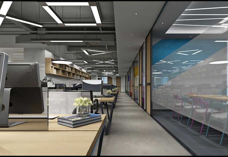 鄭州辦公室玻璃隔斷弧形設計視覺柔和方案